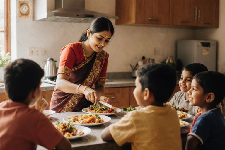 24-Hour maid service in Bangalore cooking fresh home meals.