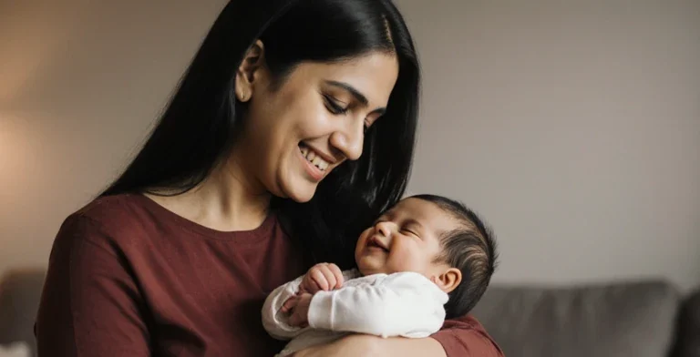 Baby Sitter in Mumbai holding a newborn in a cozy home